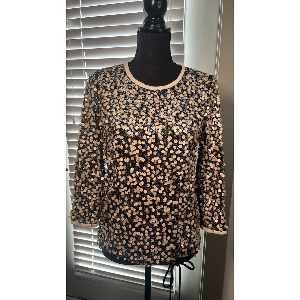 Diane Von Furstenberg Kavita Sequin Top Sz 2 Metallic Sheer Back Party - Picture 2 of 13